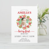 Cute Waterverf aardbery Berry eerste verjaardag in Kaart (Staand voorkant)