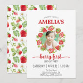 Cute Waterverf aardbery Berry eerste verjaardag in Kaart (Voorkant / Achterkant)