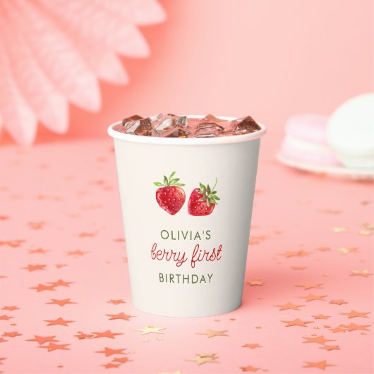 Cute Waterverf aardbery Berry First Birthday Papieren Bekers (Insitu)
