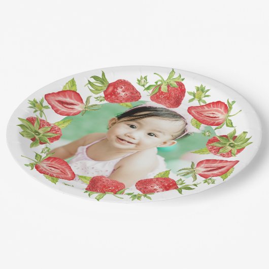 Cute Waterverf aardbery Berry First Birthday Papieren Bordje (Gekanteld)