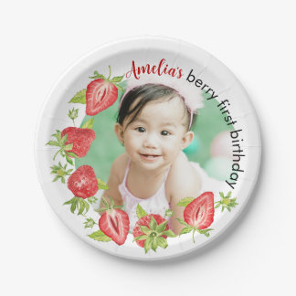 Cute Waterverf aardbery Berry First Birthday Papieren Bordje