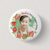 Cute Waterverf aardbery Berry First Birthday Ronde Button 3,2 Cm (Voorkant)