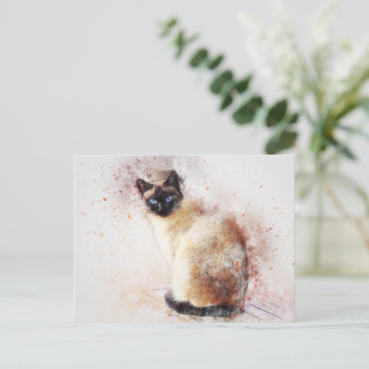 Cute Waterverf Abstract Siamese Cat Briefkaart (Staand voorkant)