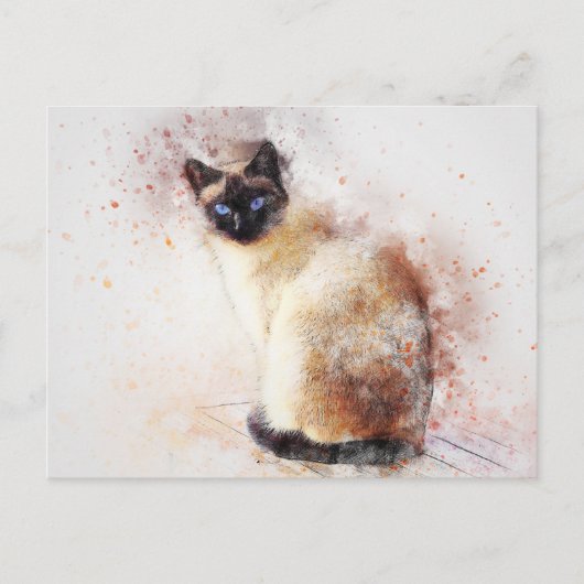 Cute Waterverf Abstract Siamese Cat Briefkaart (Voorkant)