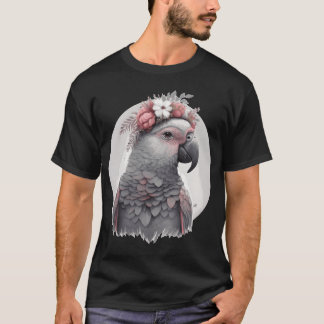 Cute Waterverf African Gray Parrot Bird Flower Cr T-shirt