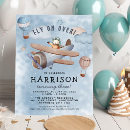 Cute Waterverf Airplane Boy Birthday Party Kaart