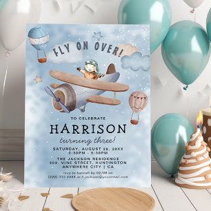 Cute Waterverf Airplane Boy Birthday Party Kaart