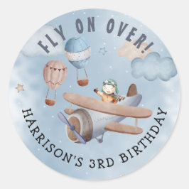 Cute Waterverf Airplane Boy Birthday Party Ronde Sticker