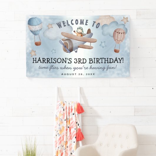Cute Waterverf Airplane Boy Birthday Party Spandoek (Insitu)