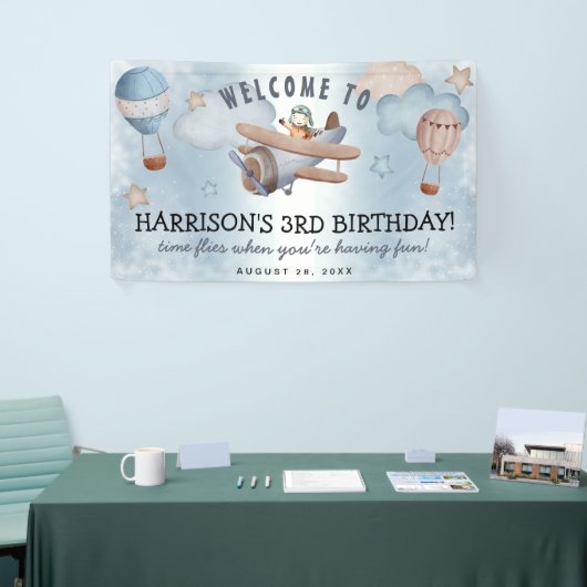 Cute Waterverf Airplane Boy Birthday Party Spandoek (Beurs)