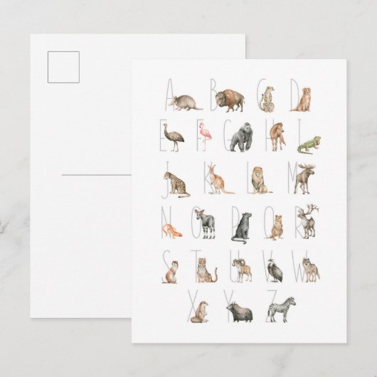 Cute Waterverf Animal Alphabet Briefkaart (Voorkant / Achterkant)