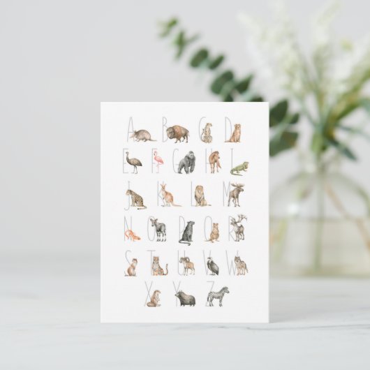 Cute Waterverf Animal Alphabet Briefkaart (Staand voorkant)