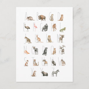 Cute Waterverf Animal Alphabet Briefkaart