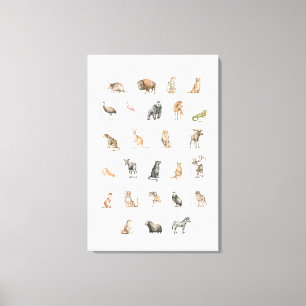 Cute Waterverf Animal Alphabet Canvas Afdruk