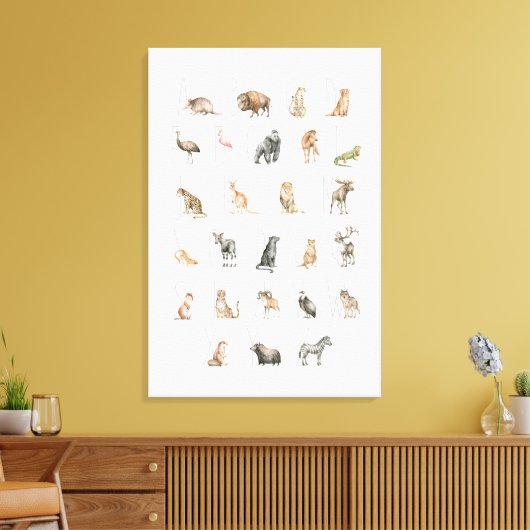 Cute Waterverf Animal Alphabet Canvas Afdruk (Insitu (Woonkamer))