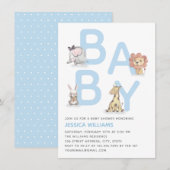 Cute Waterverf Animal Blue Boy Baby shower Kaart (Voorkant / Achterkant)