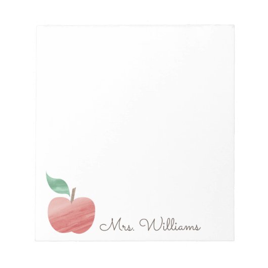 Cute Waterverf Apple Teacher Notitieblok (Voorkant)