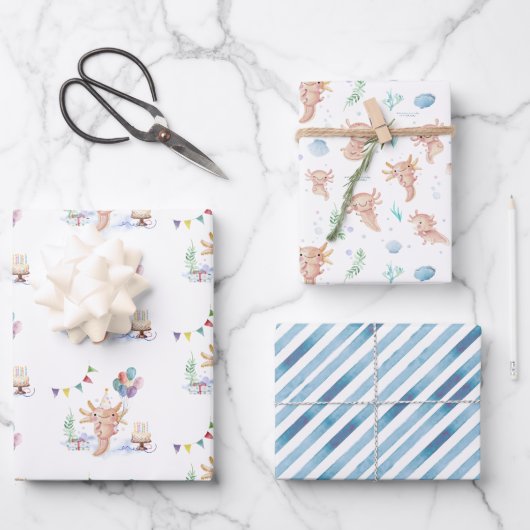 Cute Waterverf Axolotl Birthday Party Inpakpapier Vel (Voorkant)