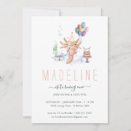 Cute Waterverf Axolotl Birthday Party Invitation Kaart
