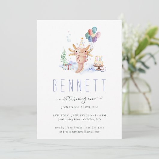 Cute Waterverf Axolotl Birthday Party Kaart (Staand voorkant)