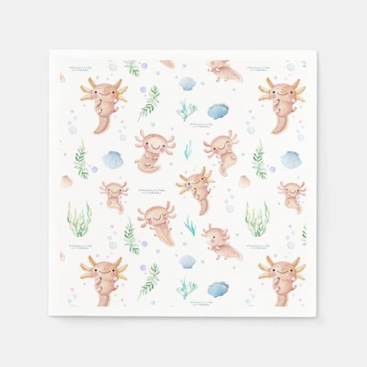 Cute Waterverf Axolotl Birthday Party Napkins Servet (Voorkant)