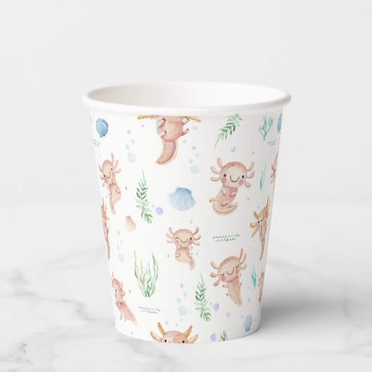 Cute Waterverf Axolotl Birthday Party Paper Cups Papieren Bekers (Achterkant)