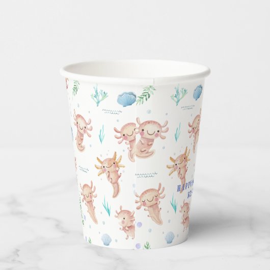 Cute Waterverf Axolotl Birthday Party Paper Cups Papieren Bekers (Rechts)