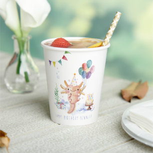 Cute Waterverf Axolotl Birthday Party Papieren Bekers