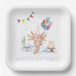 Cute Waterverf Axolotl Birthday Party Papieren Bordje