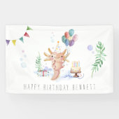 Cute Waterverf Axolotl Birthday Party Welkom Spandoek (Horizontaal)