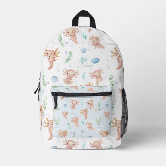 Cute Waterverf Axolotl Pattern Monogram Bedrukte Rugzak (Voorkant)