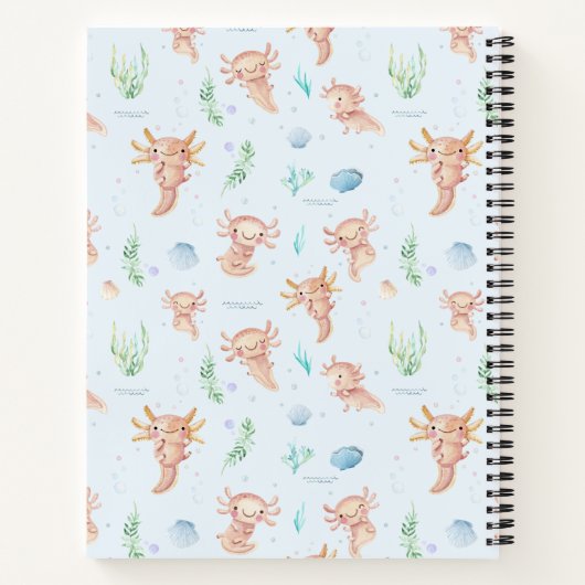 Cute Waterverf Axolotl Pattern Monogram Notitieboek (Achterkant)