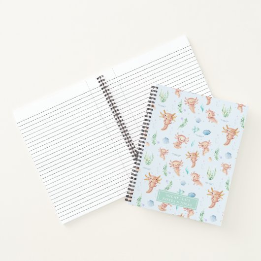 Cute Waterverf Axolotl Pattern Monogram Notitieboek (Binnen)