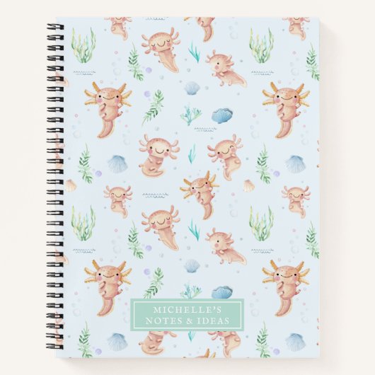 Cute Waterverf Axolotl Pattern Monogram Notitieboek (Voorkant)
