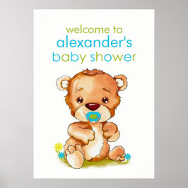 Cute Waterverf Baby Beer Boy Baby shower Poster