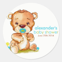Cute Waterverf Baby Beer Boy Baby shower Ronde Sticker