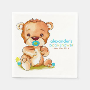 Cute Waterverf Baby Beer Boy Baby shower Servetten