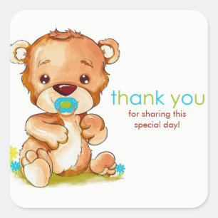 Cute Waterverf Baby Beer Boy Dank u Vierkante Sticker
