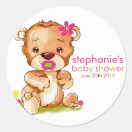 Cute Waterverf Baby Beer Girl Baby shower Ronde Sticker