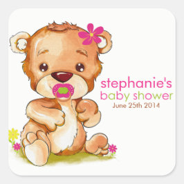 Cute Waterverf Baby Beer Girl Baby shower Vierkante Sticker
