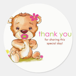 Cute Waterverf Baby Beer Meisje Dank je Ronde Sticker