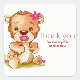 Cute Waterverf Baby Beer Meisje Dank je Vierkante Sticker