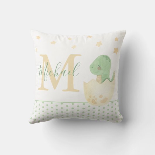 Cute Waterverf Baby Boy Monogram Dinosaur Name Kussen (Achterkant)