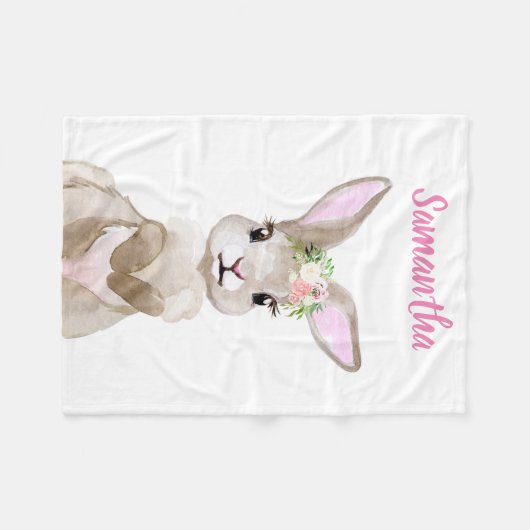 Cute Waterverf Baby Bunny Personalized Fleece Deken (Voorkant (Horizontaal))