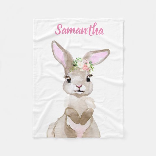 Cute Waterverf Baby Bunny Personalized Fleece Deken (Voorkant)