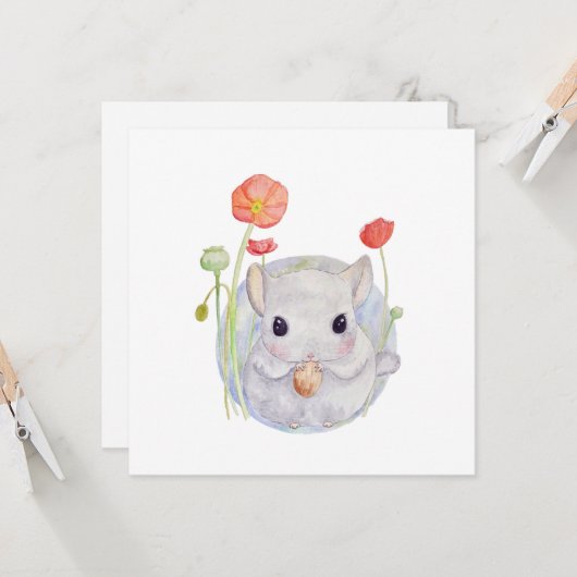 Cute Waterverf Baby Chinchilla verjaardag Kaart (Voorkant / Achterkant in situ)