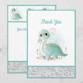 Cute waterverf Baby Dinosaur Green Bedankkaart (Voorkant / Achterkant)