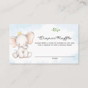 Cute Waterverf Baby Elephant Blue Diaper Raffle Informatiekaartje