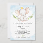 Cute Waterverf Baby Elephant Boy Baby shower Kaart (Voorkant)
