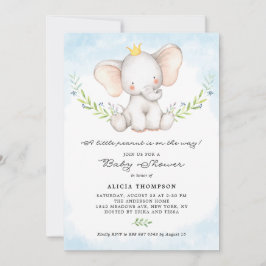 Cute Waterverf Baby Elephant Boy Baby shower Kaart